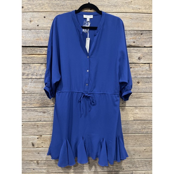 She + Sky Dresses & Skirts - NWT‎ She + Sky Women's Blue A Line Dress Front Tie Size Medium Ruffles V Neck